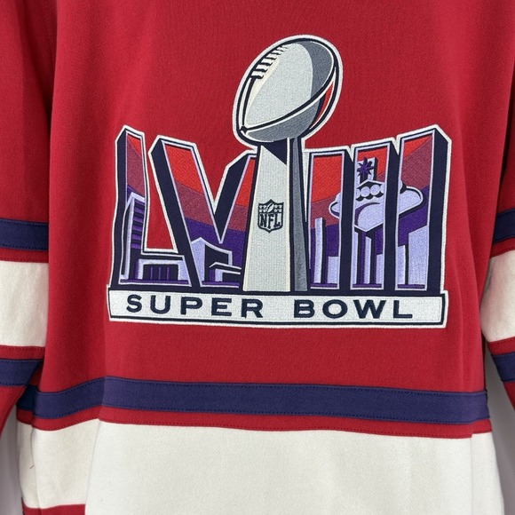 Super Bowl LVIII Hockey-Style Lace-Up Hoodie Men's L Red Purple '47 Fleece - Picture 2 of 13